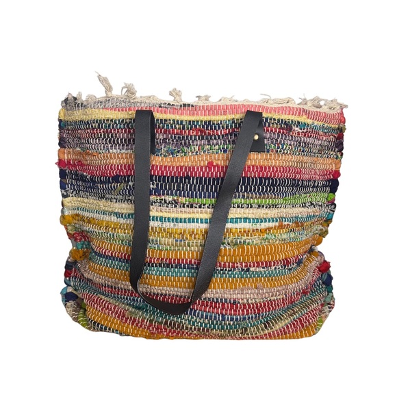 Bohemian Multicolour Woven Tote Beach Festival Shoulder Bag - Picture 15 of 15